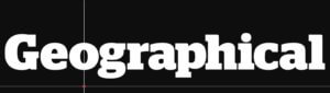Geographical Magazine logo in white text with black background.