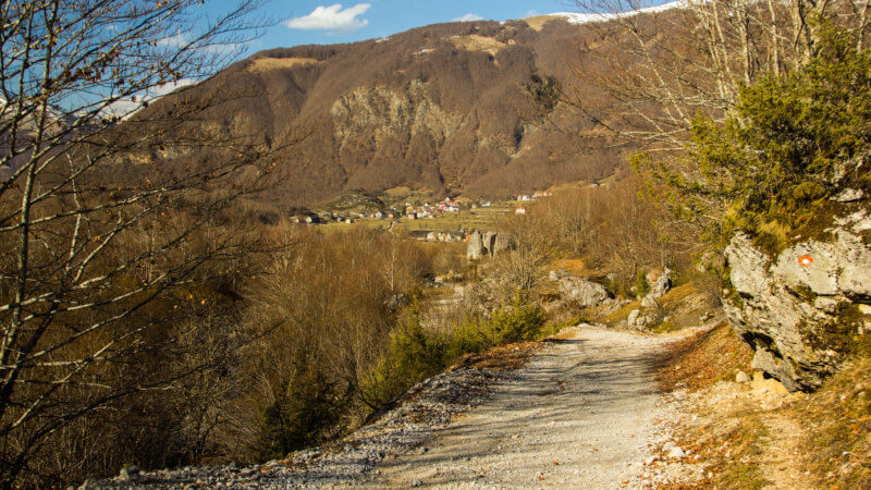 A dry mountain track in Montenegro on the Peaks of the Balkans Trail.