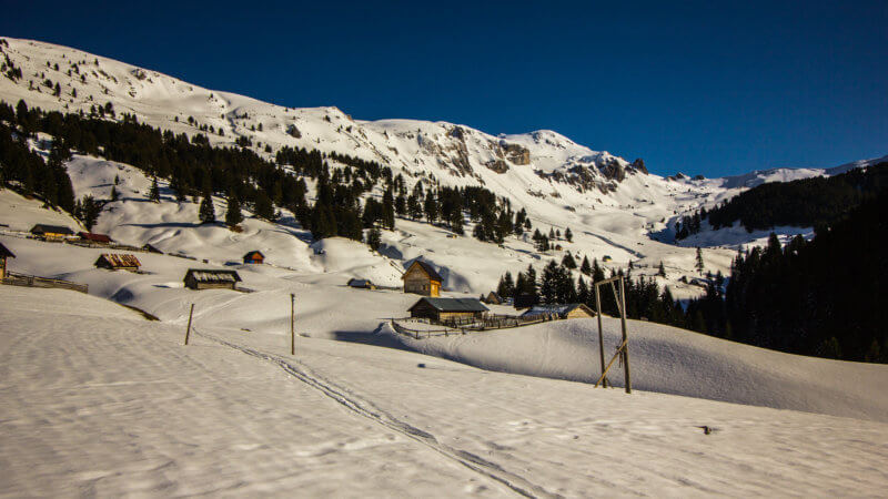 Alpine ski resort with snowy mountains in Montenegro.