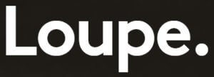 Loupe. magazine logo in black and white.