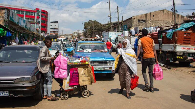 A busy downtown market in Addis Ababa.