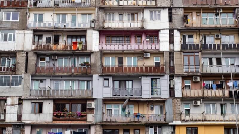 The multicoloured balconies of an apartment block in Batumi on Georgia's Black Sea coast.